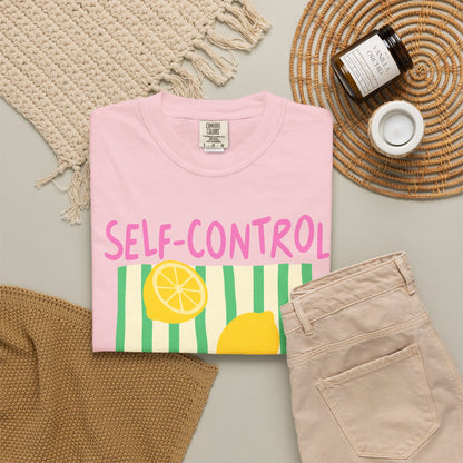 Self-Control Christian Scripture T-Shirt | Proverbs 25:28 Lemon Faith Graphic Tee | Comfort Colors Garment-Dyed Shirt