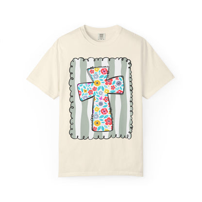 Floral Cross Christian T-Shirt | Faith Cross Comfort Colors Tee | Christian Floral Shirt | Inspirational Religious Gift