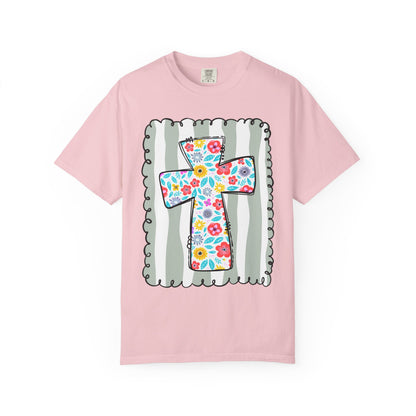 Floral Cross Christian T-Shirt | Faith Cross Comfort Colors Tee | Christian Floral Shirt | Inspirational Religious Gift