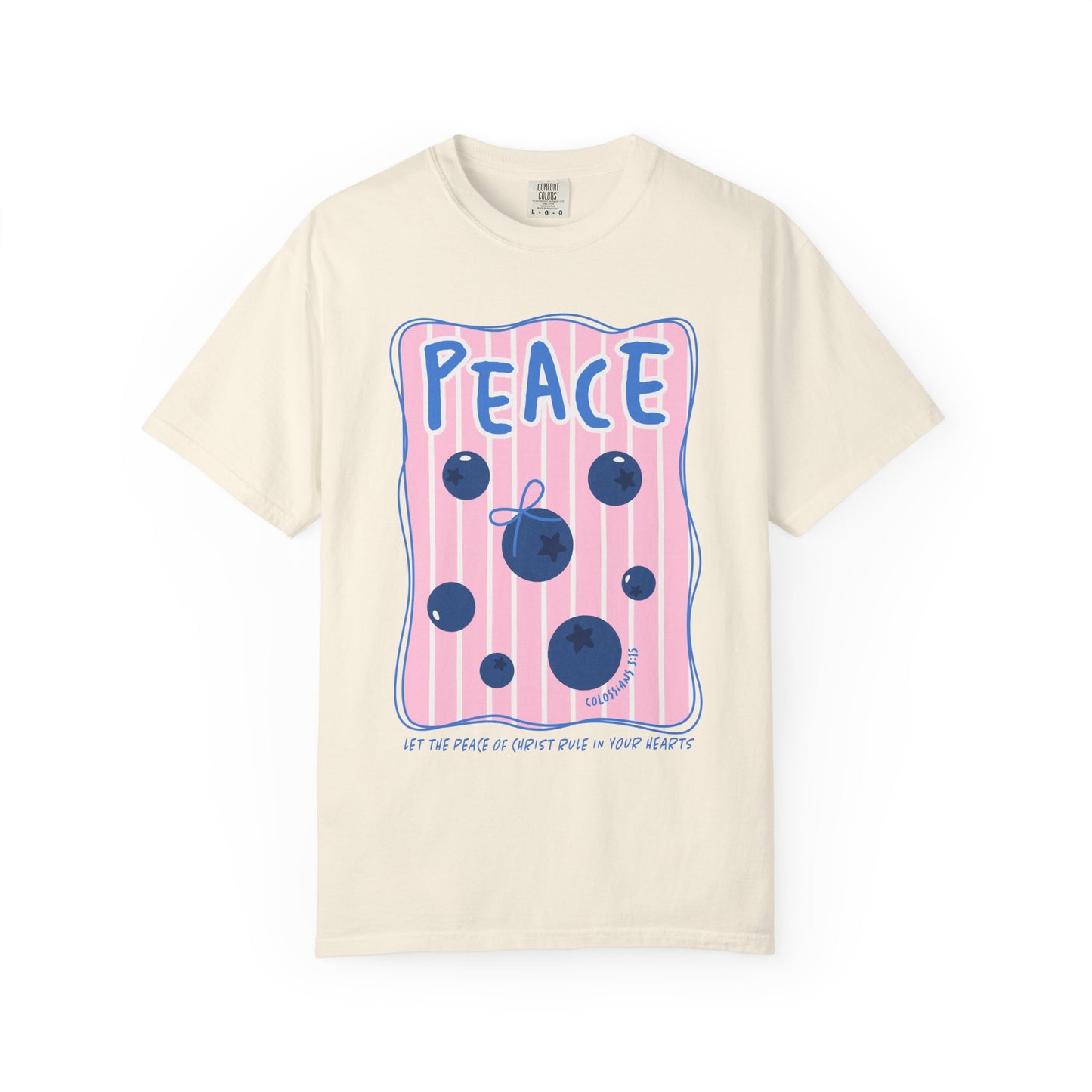 Peace Christian Scripture T-Shirt | Colossians 3:15 Blueberry Faith Graphic Tee | Comfort Colors Garment-Dyed Shirt