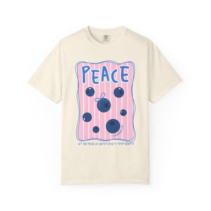 Peace Christian Scripture T-Shirt | Colossians 3:15 Blueberry Faith Graphic Tee | Comfort Colors Garment-Dyed Shirt