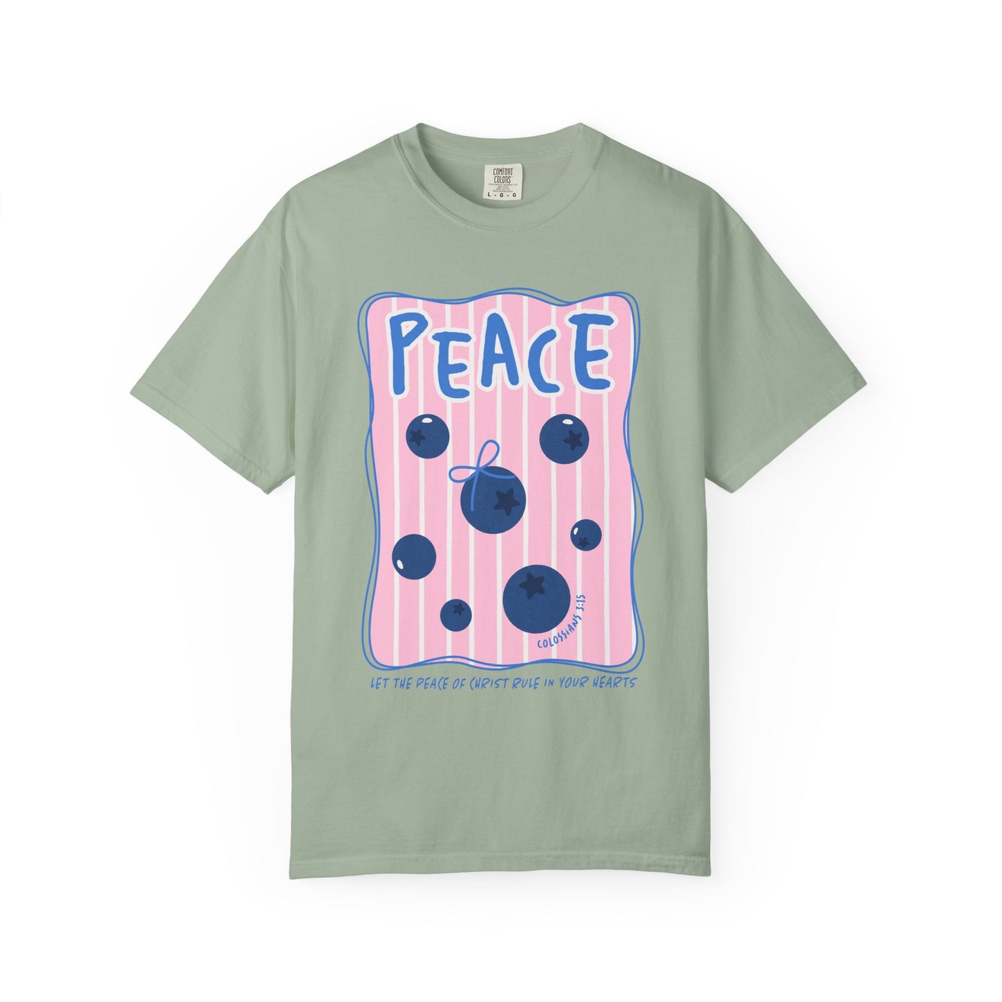 Peace Christian Scripture T-Shirt | Colossians 3:15 Blueberry Faith Graphic Tee | Comfort Colors Garment-Dyed Shirt