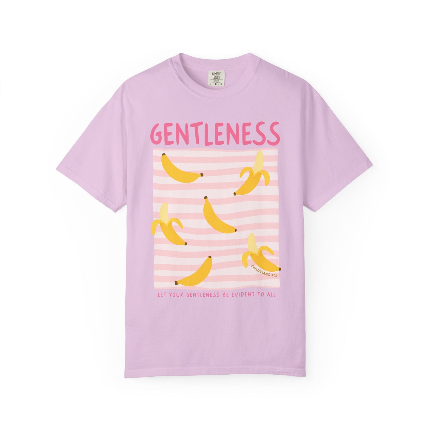 Gentleness Christian Scripture T-Shirt | Philippians 4:5 Banana Faith Graphic Tee | Comfort Colors Garment-Dyed Shirt