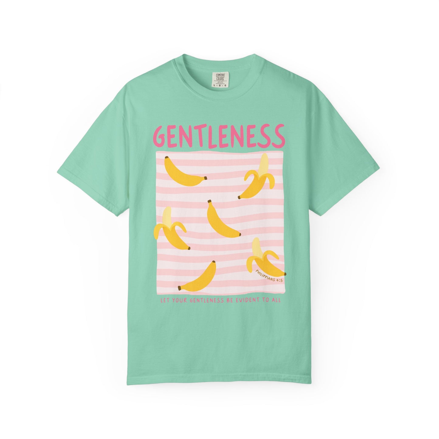 Gentleness Christian Scripture T-Shirt | Philippians 4:5 Banana Faith Graphic Tee | Comfort Colors Garment-Dyed Shirt