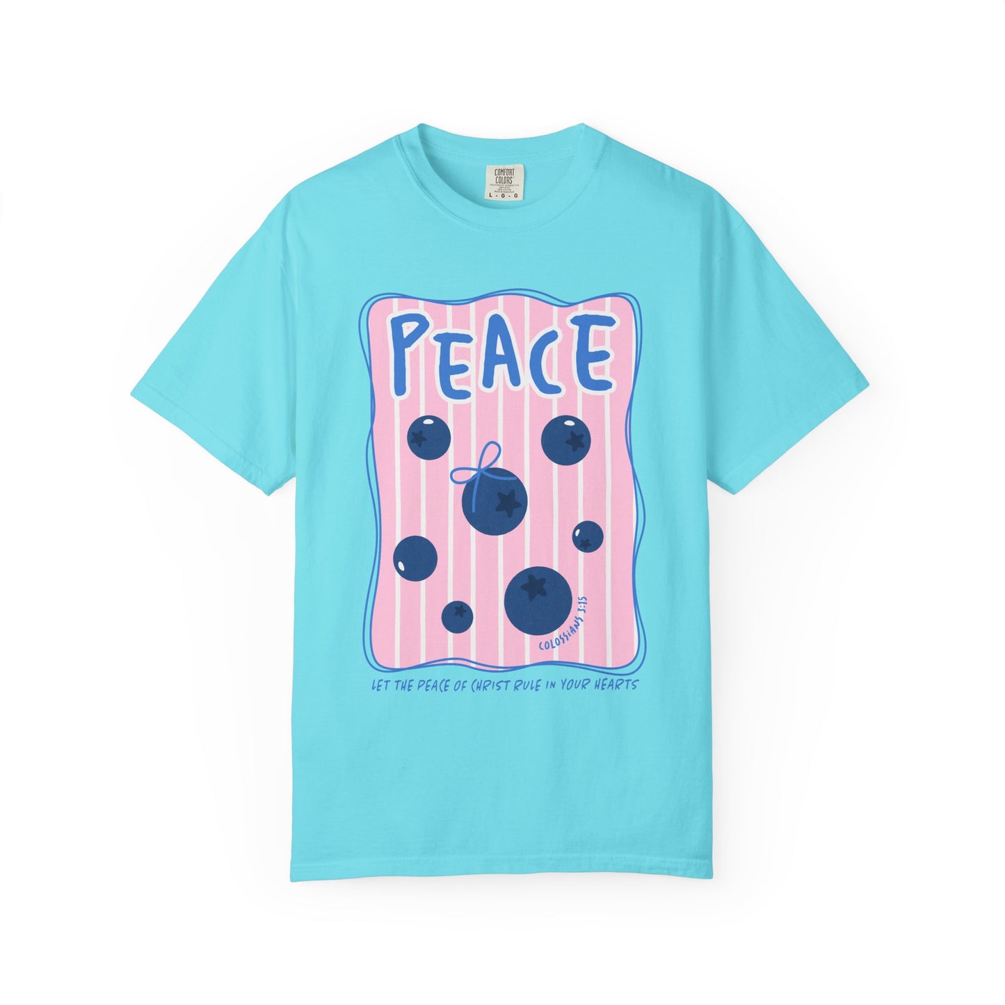 Peace Christian Scripture T-Shirt | Colossians 3:15 Blueberry Faith Graphic Tee | Comfort Colors Garment-Dyed Shirt