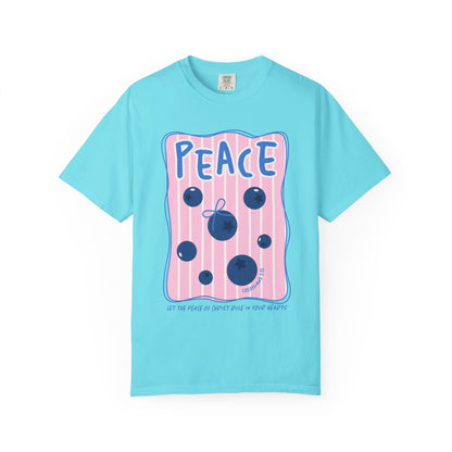Peace Christian Scripture T-Shirt | Colossians 3:15 Blueberry Faith Graphic Tee | Comfort Colors Garment-Dyed Shirt