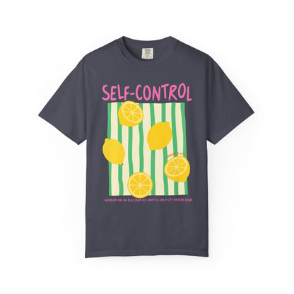 Self-Control Christian Scripture T-Shirt | Proverbs 25:28 Lemon Faith Graphic Tee | Comfort Colors Garment-Dyed Shirt