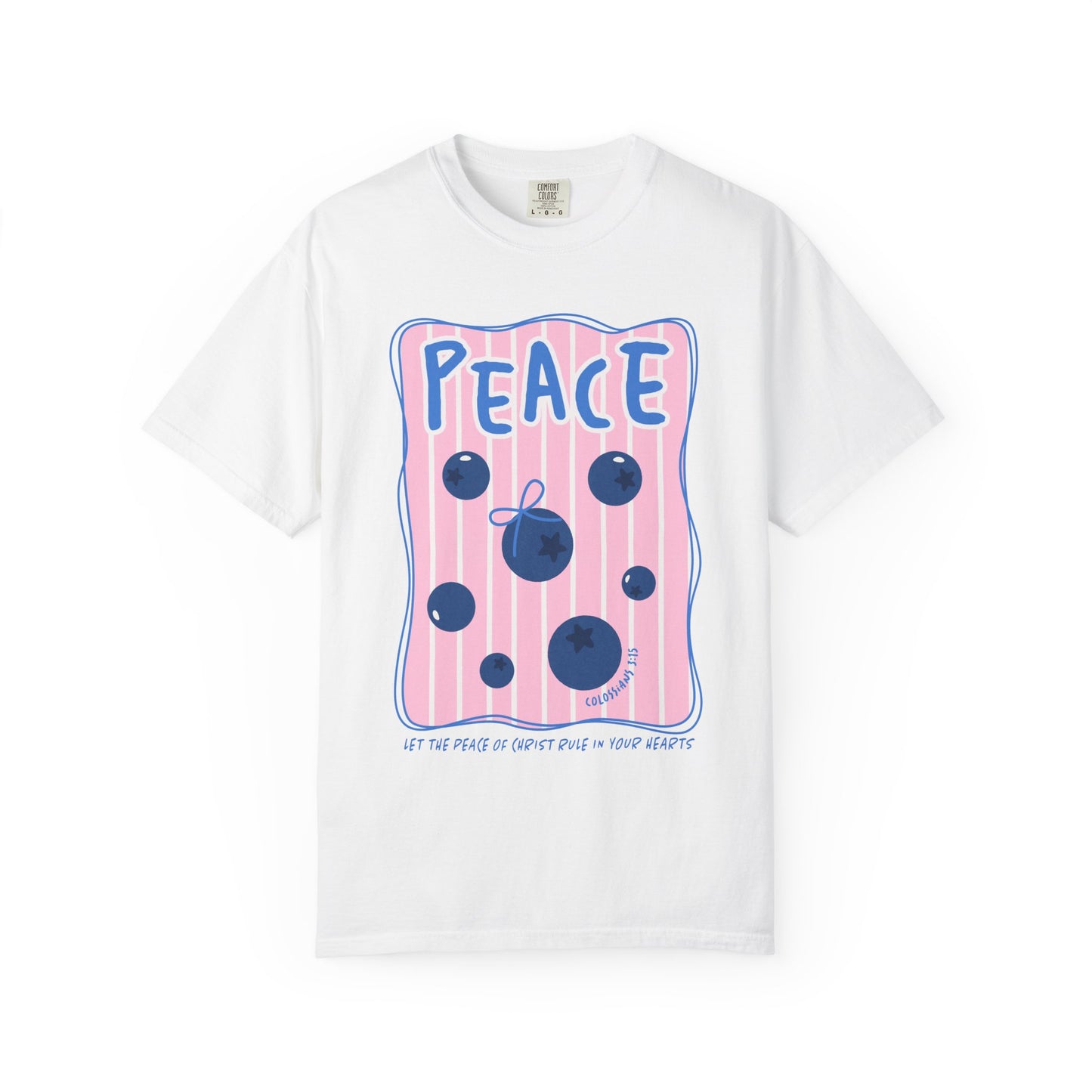 Peace Christian Scripture T-Shirt | Colossians 3:15 Blueberry Faith Graphic Tee | Comfort Colors Garment-Dyed Shirt