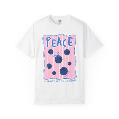 Peace Christian Scripture T-Shirt | Colossians 3:15 Blueberry Faith Graphic Tee | Comfort Colors Garment-Dyed Shirt