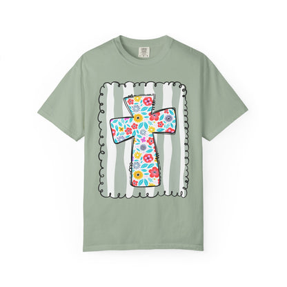 Floral Cross Christian T-Shirt | Faith Cross Comfort Colors Tee | Christian Floral Shirt | Inspirational Religious Gift