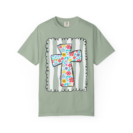 Floral Cross Christian T-Shirt | Faith Cross Comfort Colors Tee | Christian Floral Shirt | Inspirational Religious Gift
