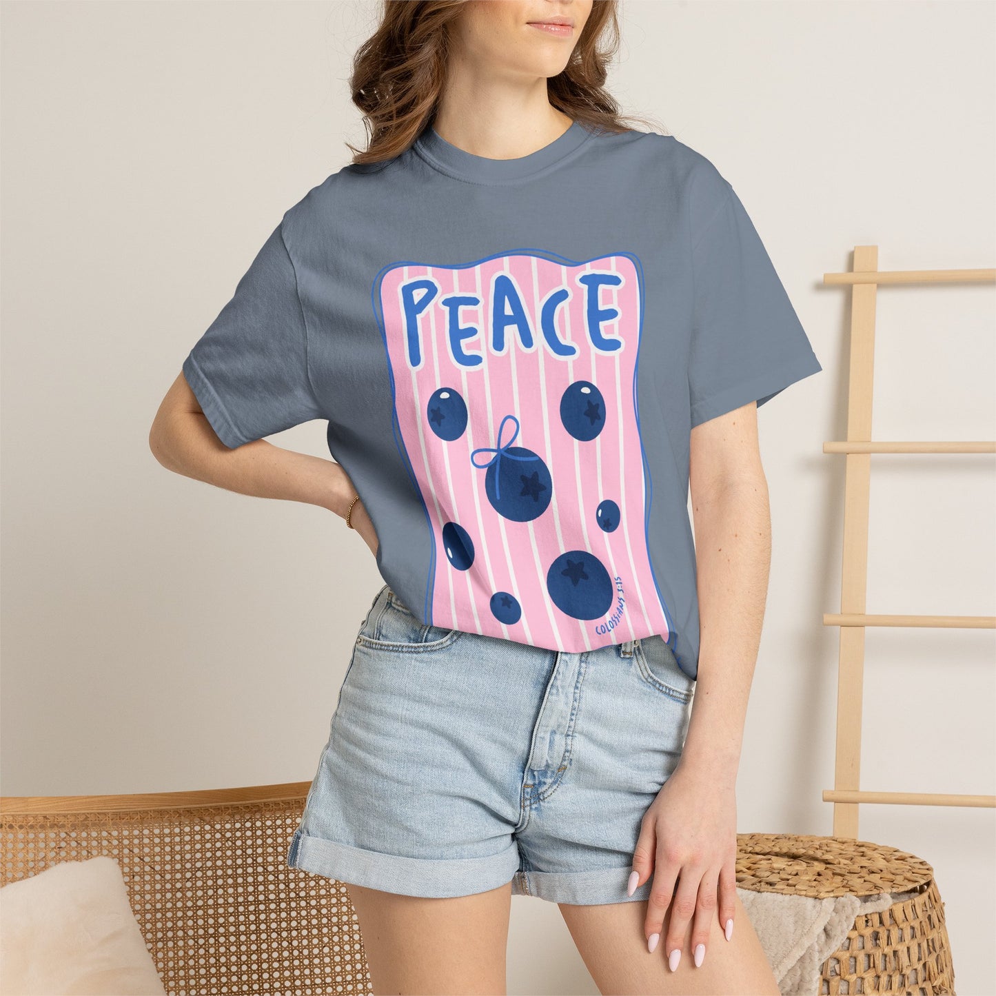 Peace Christian Scripture T-Shirt | Colossians 3:15 Blueberry Faith Graphic Tee | Comfort Colors Garment-Dyed Shirt