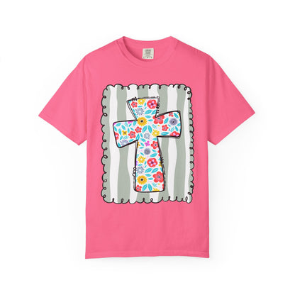 Floral Cross Christian T-Shirt | Faith Cross Comfort Colors Tee | Christian Floral Shirt | Inspirational Religious Gift