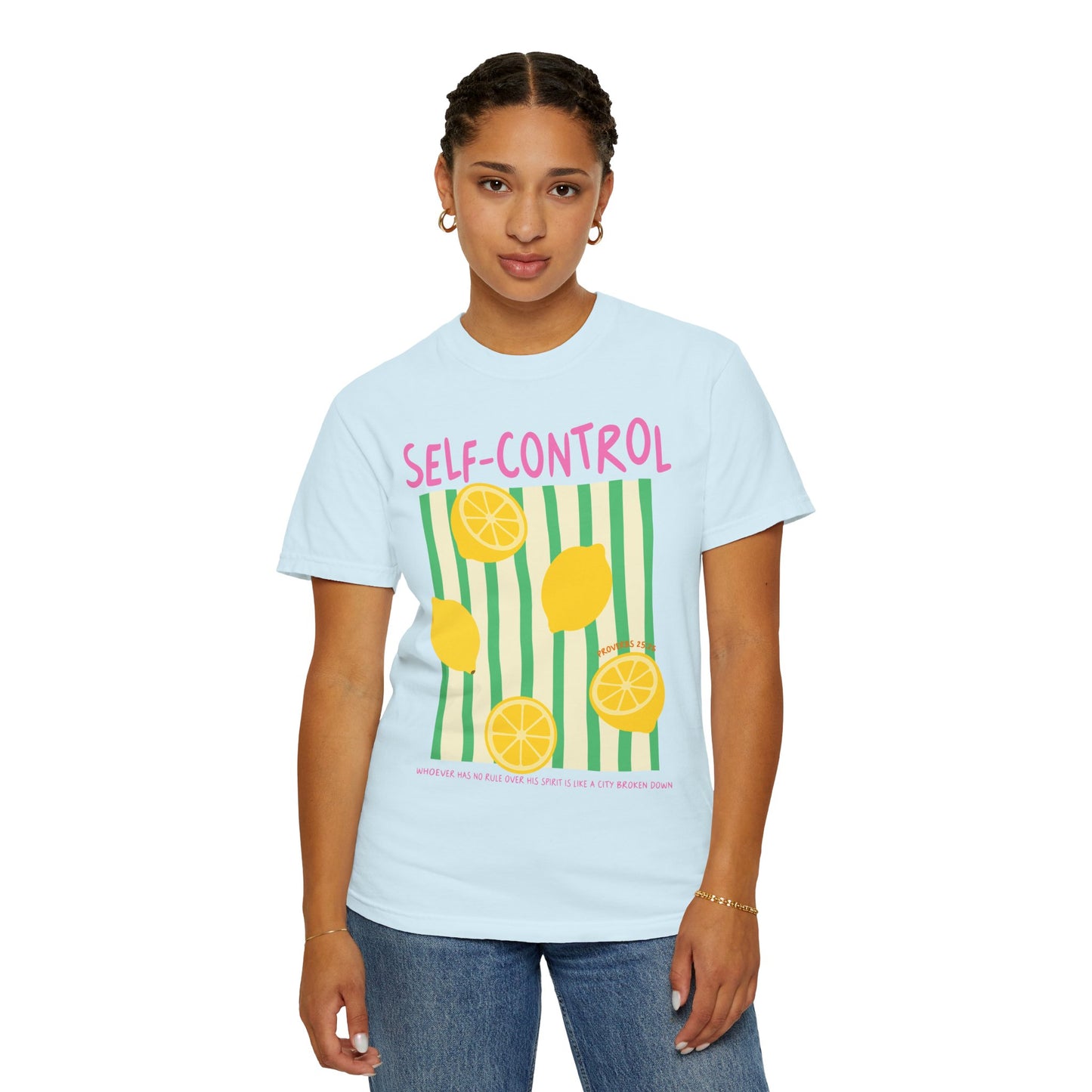 Self-Control Christian Scripture T-Shirt | Proverbs 25:28 Lemon Faith Graphic Tee | Comfort Colors Garment-Dyed Shirt