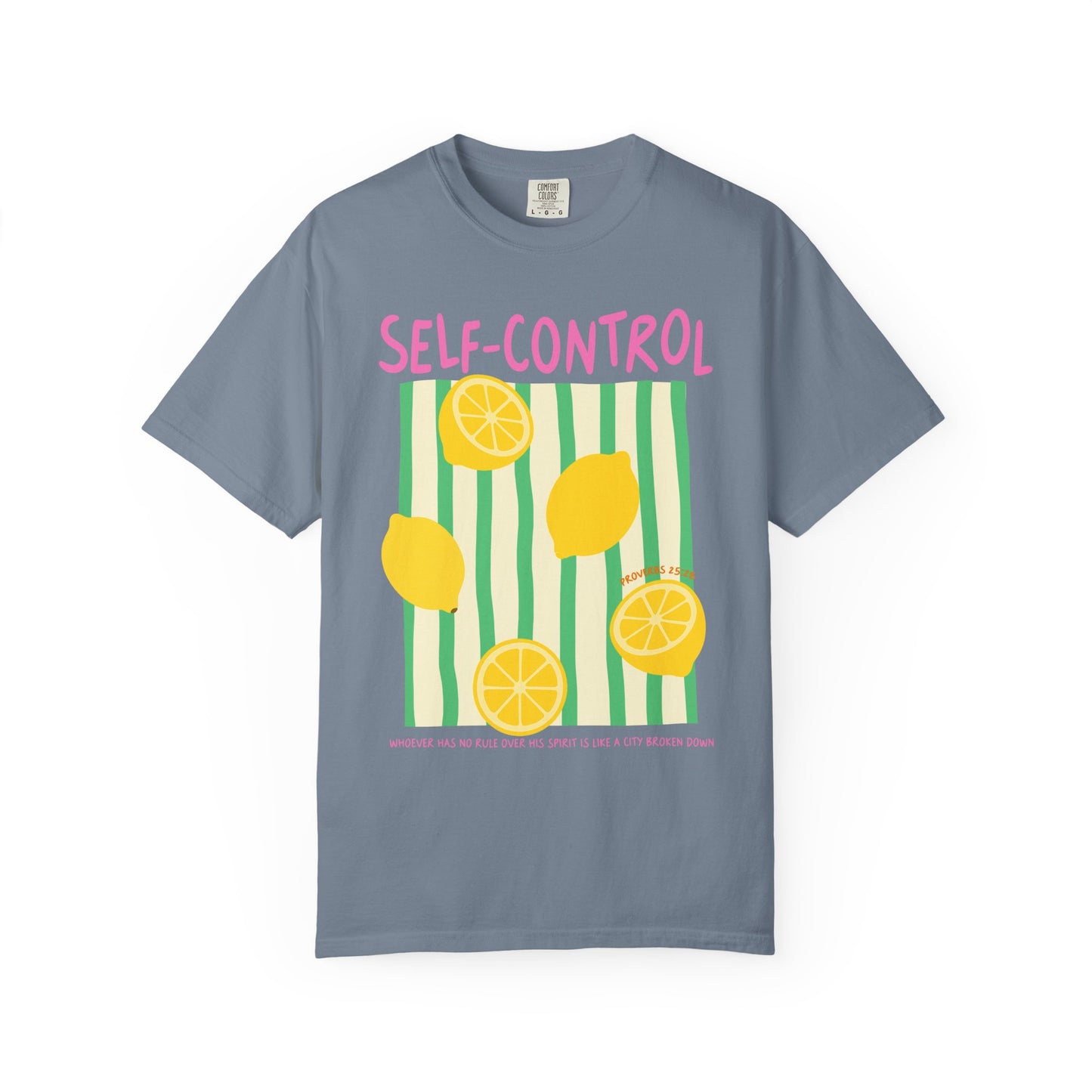 Self-Control Christian Scripture T-Shirt | Proverbs 25:28 Lemon Faith Graphic Tee | Comfort Colors Garment-Dyed Shirt