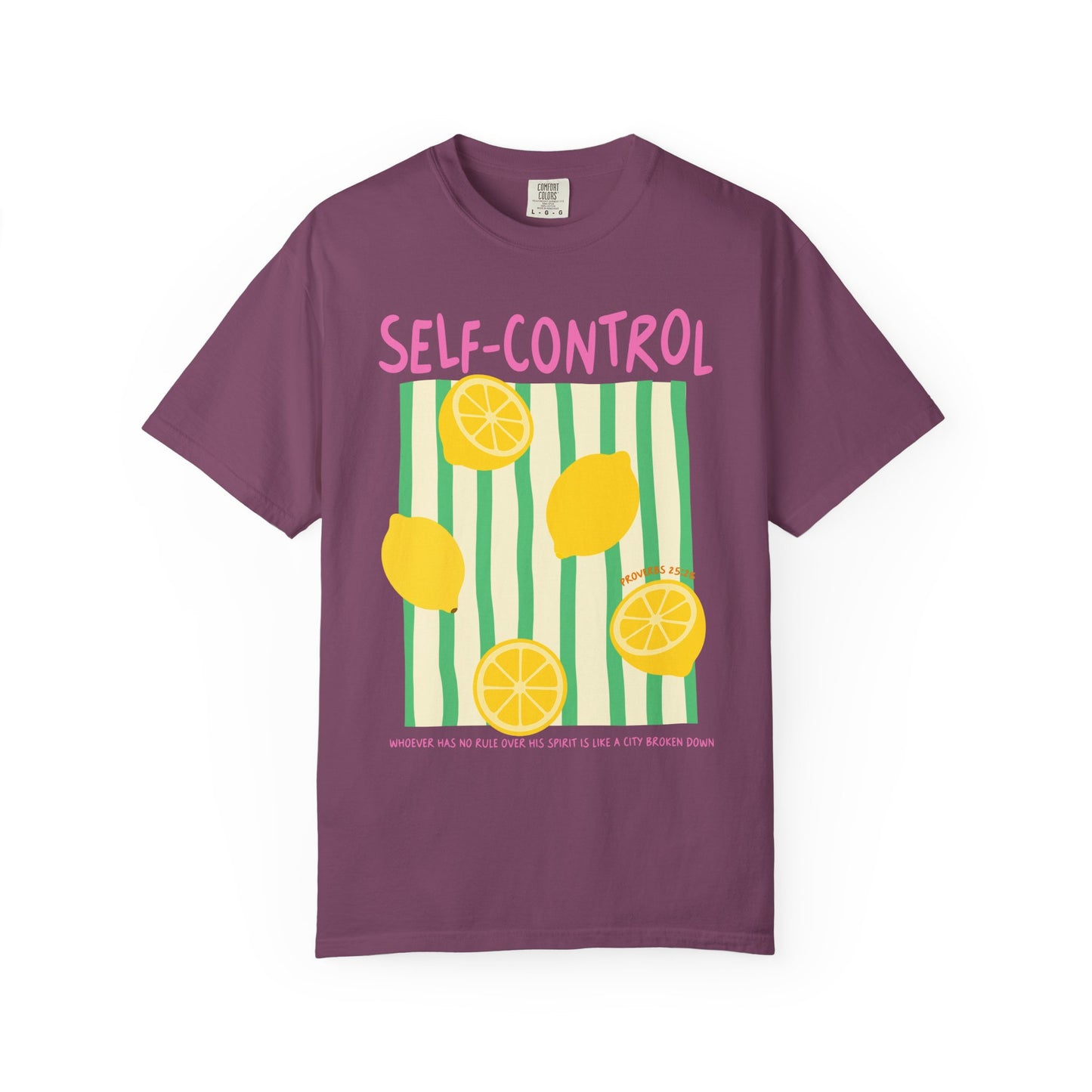 Self-Control Christian Scripture T-Shirt | Proverbs 25:28 Lemon Faith Graphic Tee | Comfort Colors Garment-Dyed Shirt