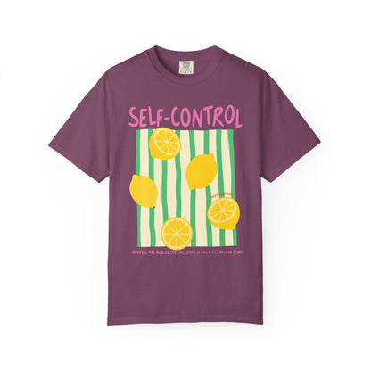 Self-Control Christian Scripture T-Shirt | Proverbs 25:28 Lemon Faith Graphic Tee | Comfort Colors Garment-Dyed Shirt