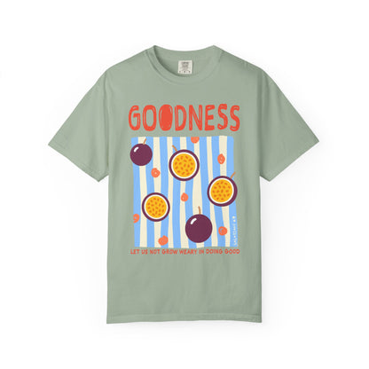 Goodness Christian Scripture T-Shirt | Galatians 6:9 Passion Fruit Faith Graphic Tee | Comfort Colors Garment-Dyed Shirt