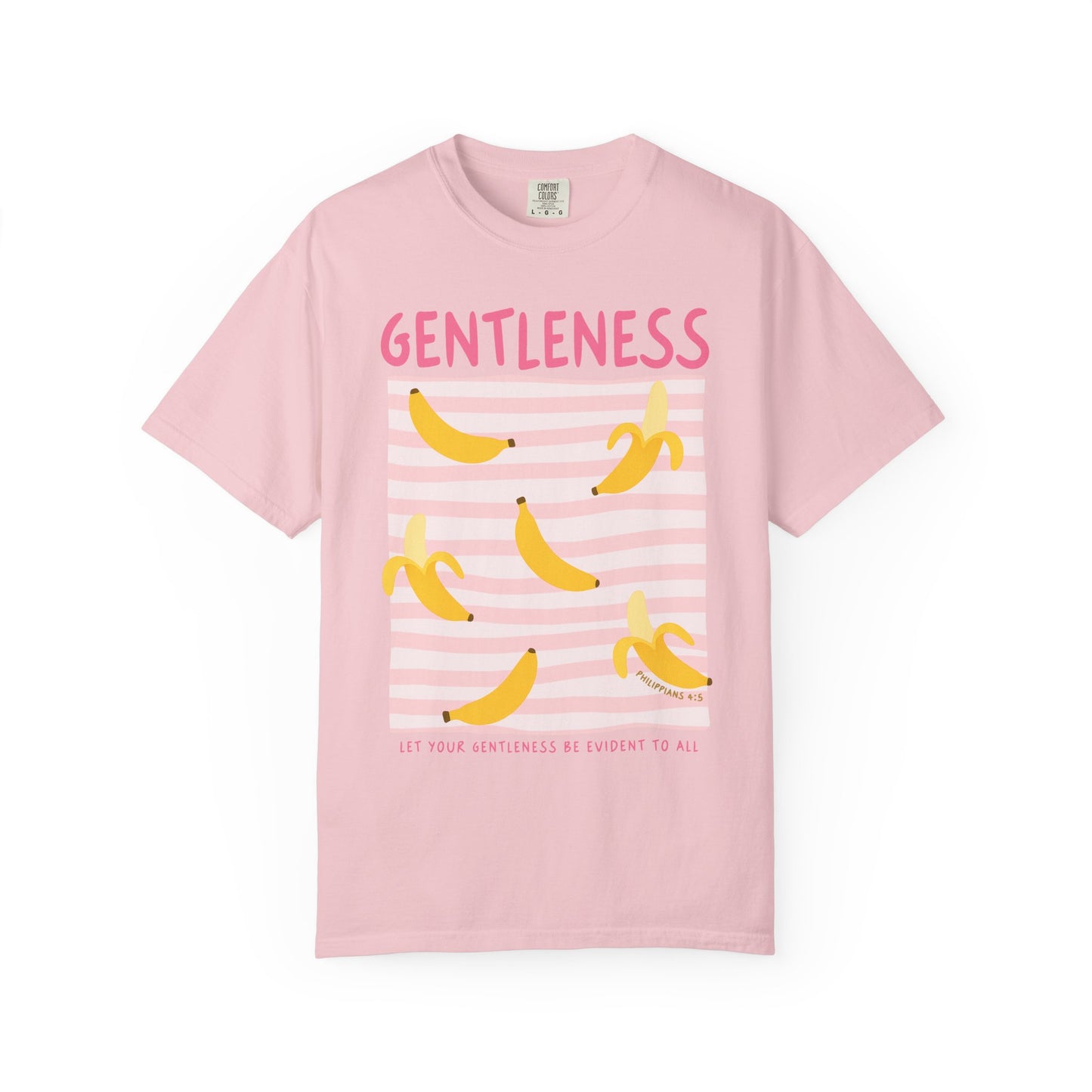 Gentleness Christian Scripture T-Shirt | Philippians 4:5 Banana Faith Graphic Tee | Comfort Colors Garment-Dyed Shirt