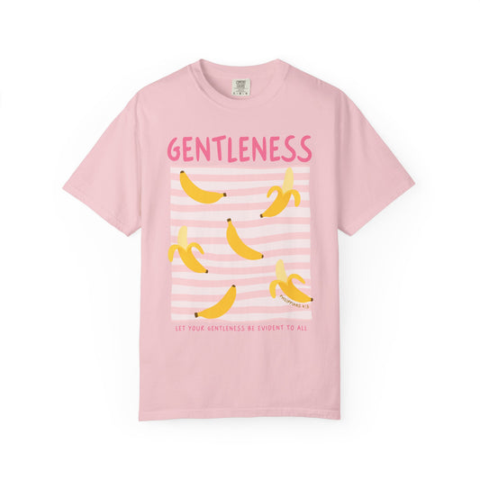 Gentleness Christian Scripture T-Shirt | Philippians 4:5 Banana Faith Graphic Tee | Comfort Colors Garment-Dyed Shirt