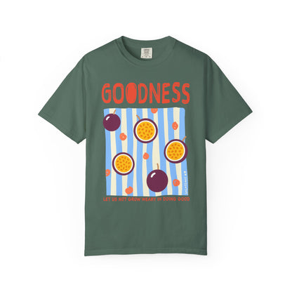 Goodness Christian Scripture T-Shirt | Galatians 6:9 Passion Fruit Faith Graphic Tee | Comfort Colors Garment-Dyed Shirt