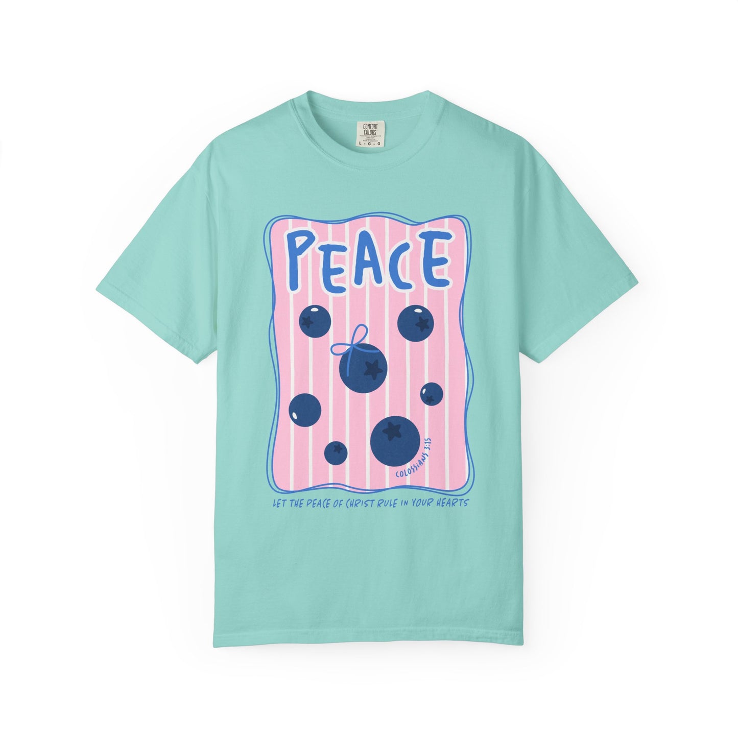 Peace Christian Scripture T-Shirt | Colossians 3:15 Blueberry Faith Graphic Tee | Comfort Colors Garment-Dyed Shirt