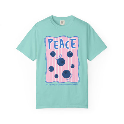 Peace Christian Scripture T-Shirt | Colossians 3:15 Blueberry Faith Graphic Tee | Comfort Colors Garment-Dyed Shirt