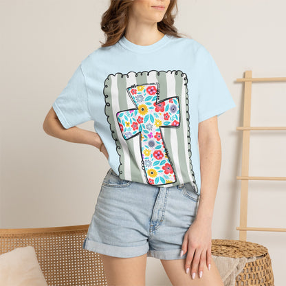 Floral Cross Christian T-Shirt | Faith Cross Comfort Colors Tee | Christian Floral Shirt | Inspirational Religious Gift