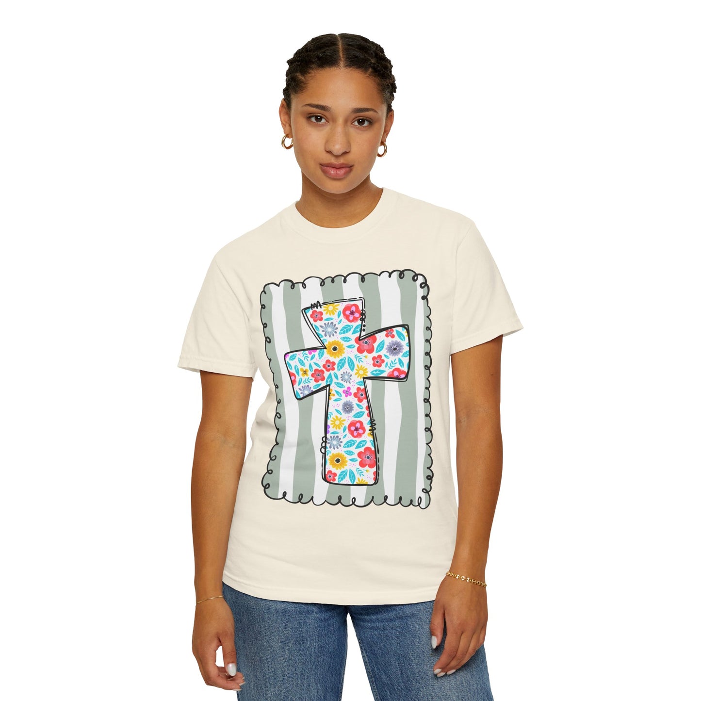 Floral Cross Christian T-Shirt | Faith Cross Comfort Colors Tee | Christian Floral Shirt | Inspirational Religious Gift