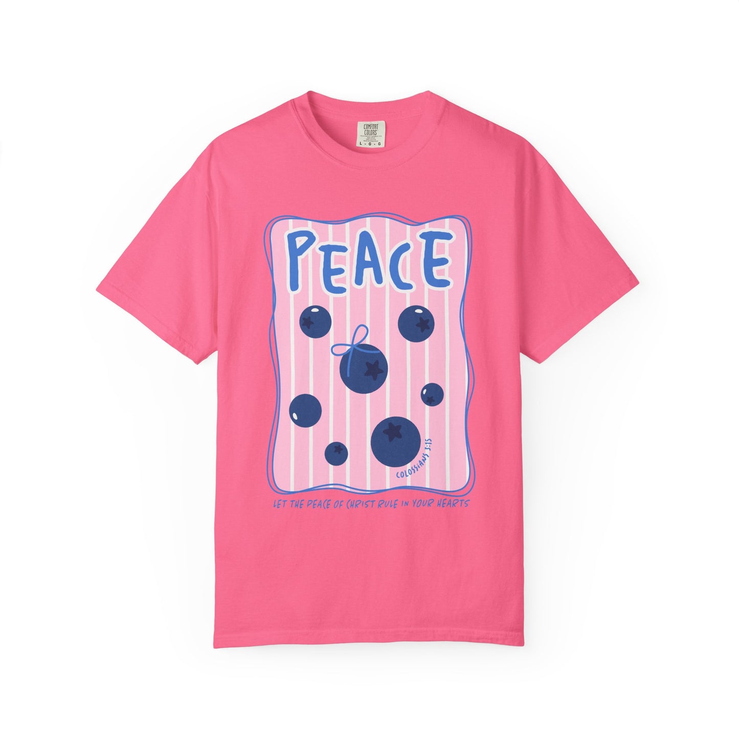 Peace Christian Scripture T-Shirt | Colossians 3:15 Blueberry Faith Graphic Tee | Comfort Colors Garment-Dyed Shirt