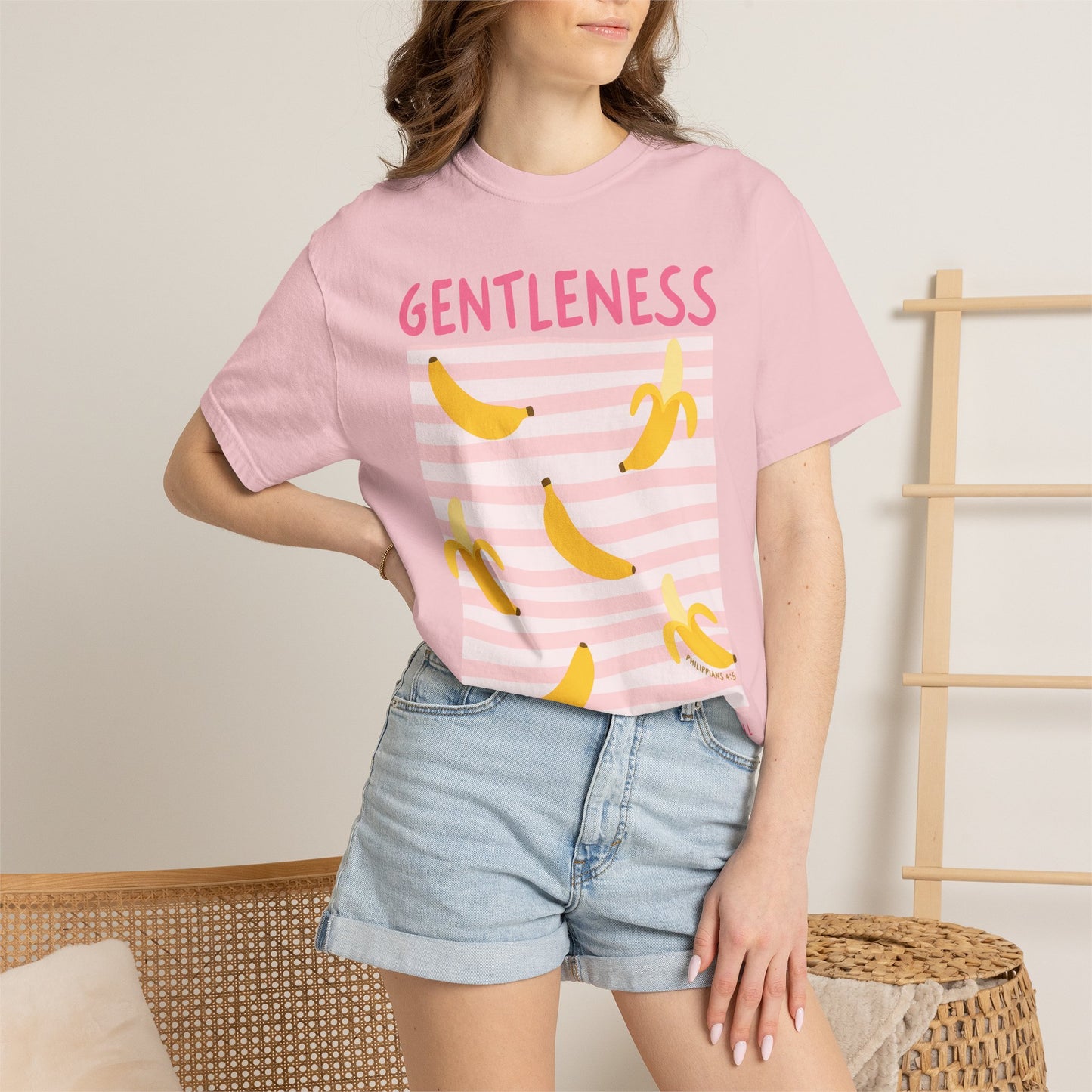 Gentleness Christian Scripture T-Shirt | Philippians 4:5 Banana Faith Graphic Tee | Comfort Colors Garment-Dyed Shirt