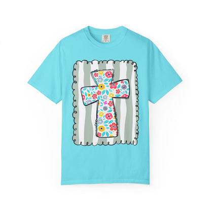 Floral Cross Christian T-Shirt | Faith Cross Comfort Colors Tee | Christian Floral Shirt | Inspirational Religious Gift