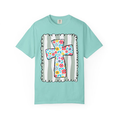 Floral Cross Christian T-Shirt | Faith Cross Comfort Colors Tee | Christian Floral Shirt | Inspirational Religious Gift