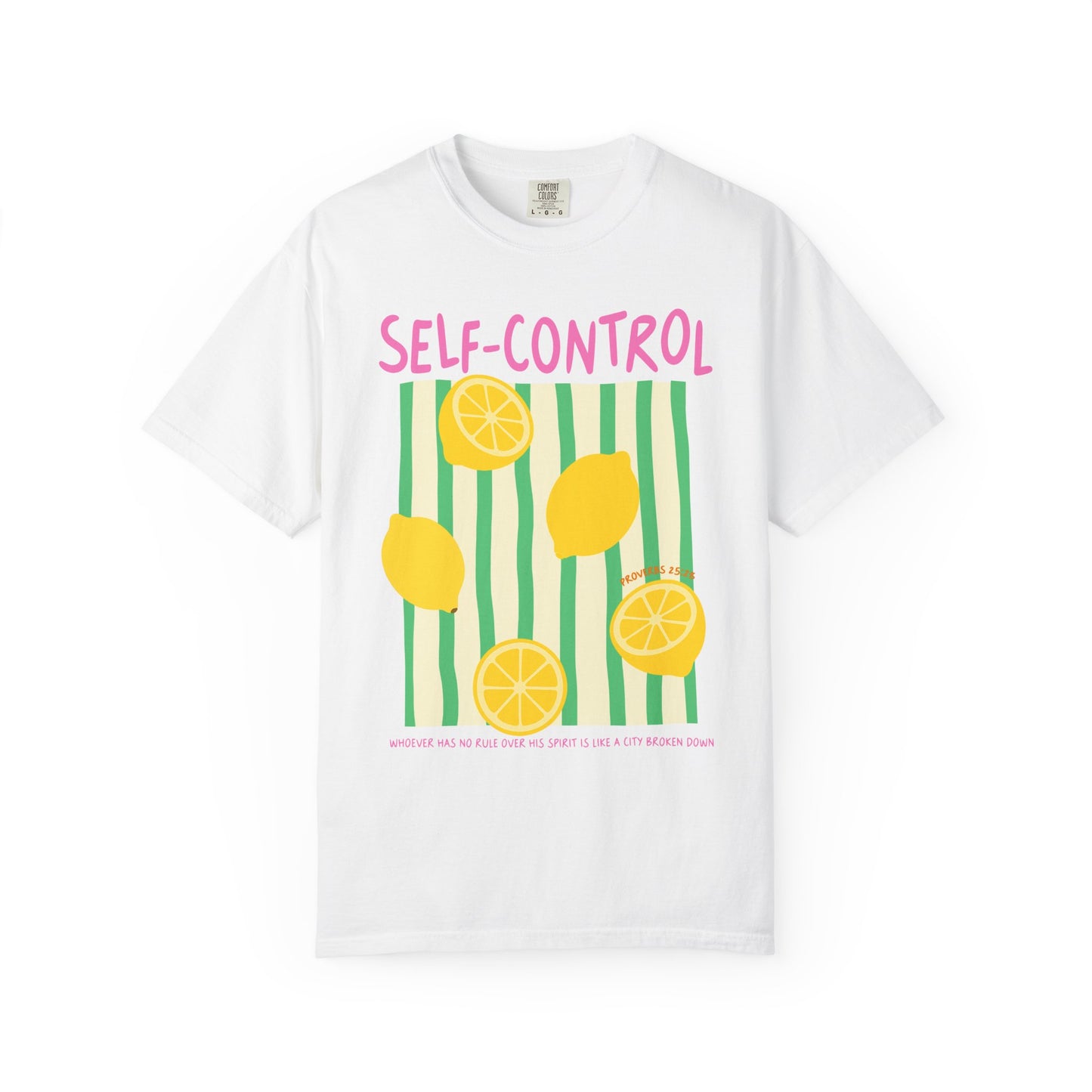 Self-Control Christian Scripture T-Shirt | Proverbs 25:28 Lemon Faith Graphic Tee | Comfort Colors Garment-Dyed Shirt