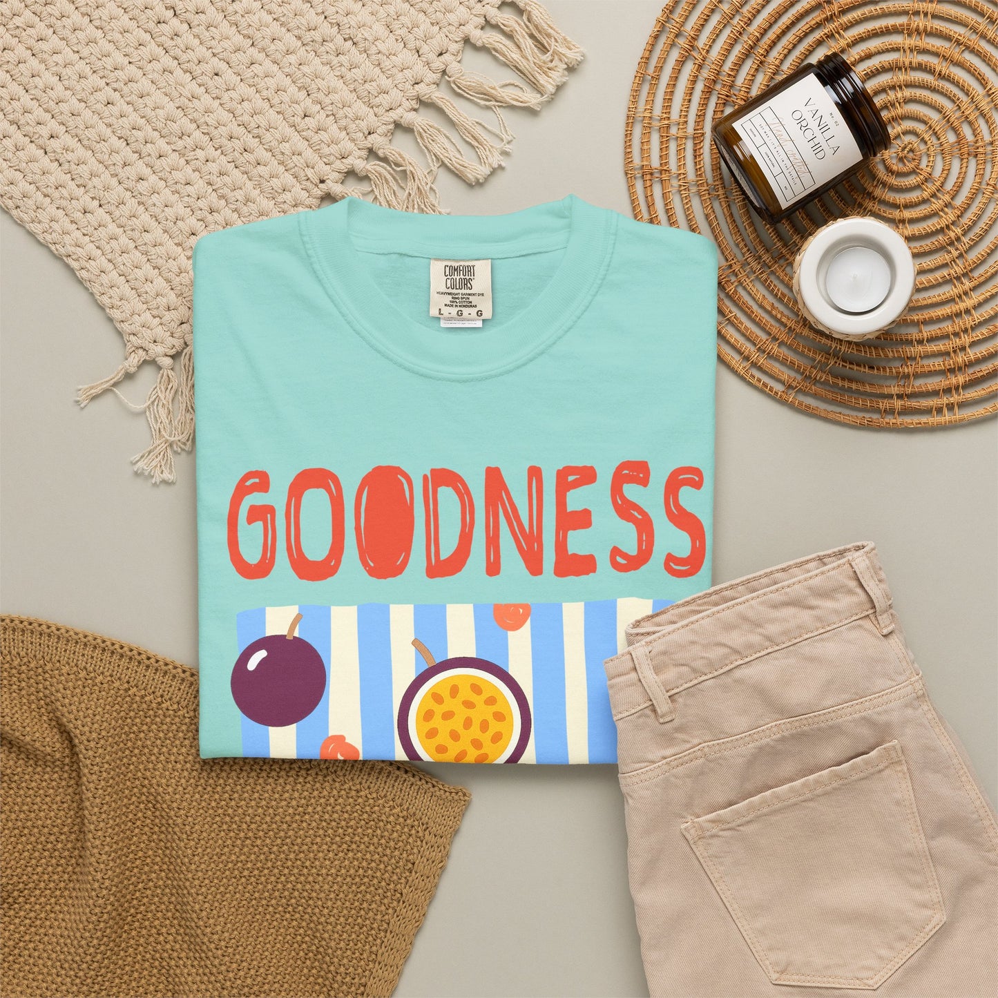 Goodness Christian Scripture T-Shirt | Galatians 6:9 Passion Fruit Faith Graphic Tee | Comfort Colors Garment-Dyed Shirt