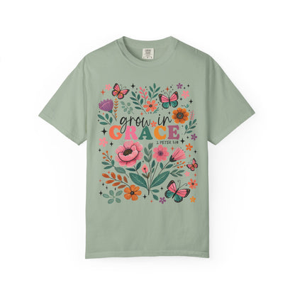 Grow in Grace Floral Christian T-Shirt