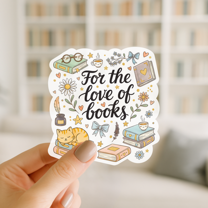 For the Love of Books – Cat & Book Vinyl Sticker