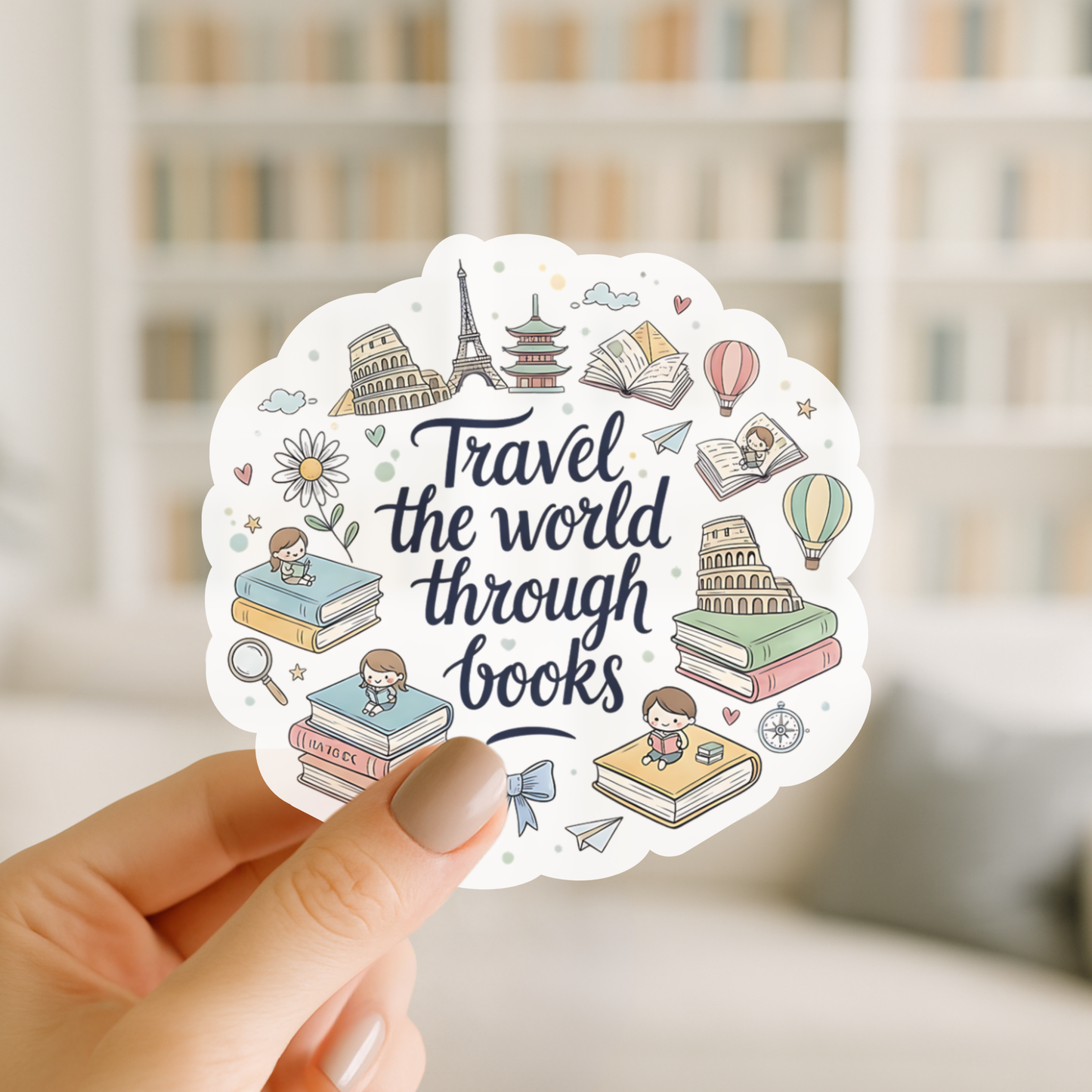 Travel the World Through Books – Adventure Reading Vinyl Sticker