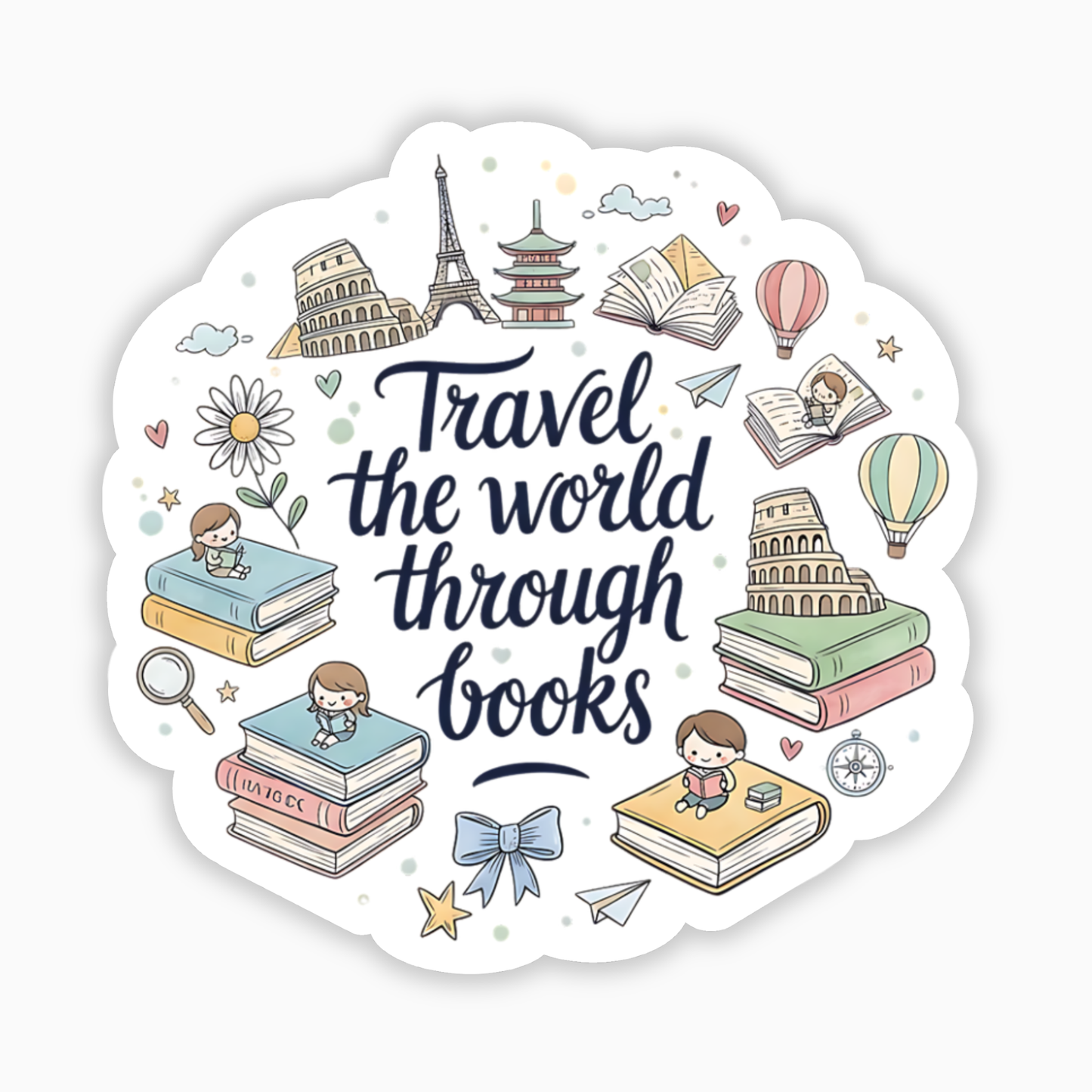 Travel the World Through Books – Adventure Reading Vinyl Sticker