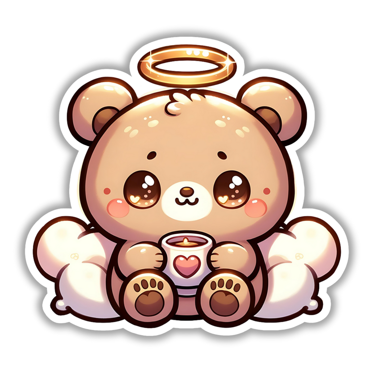 Honey Hug Faith Friends Sticker by Harrison House Co – Bear Angel with tea mug and hearts